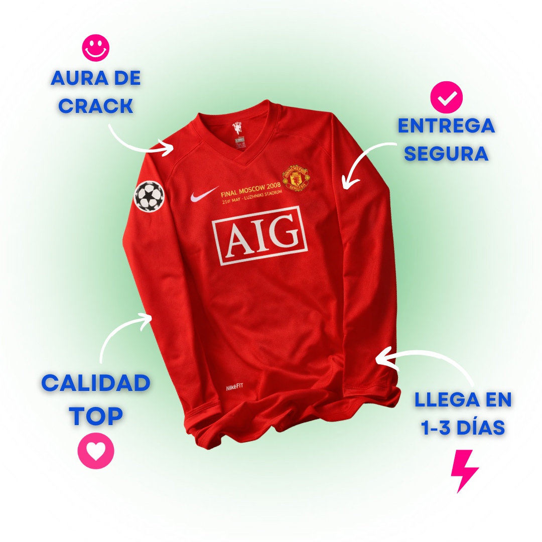 Manchester United 07/08 Local manga larga - ENVÍO RÁPIDO